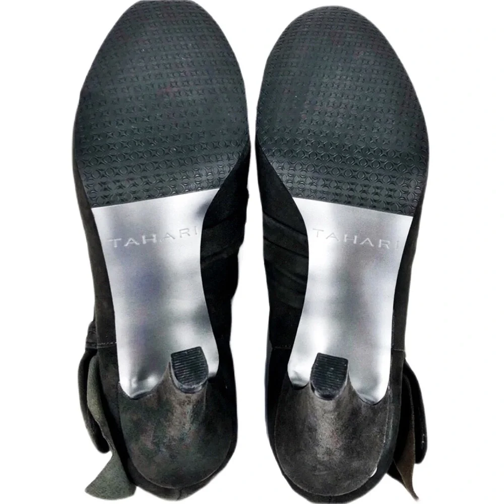 Tahari Womens Charcoal Gray Suede Bootie Heels Size 7.5